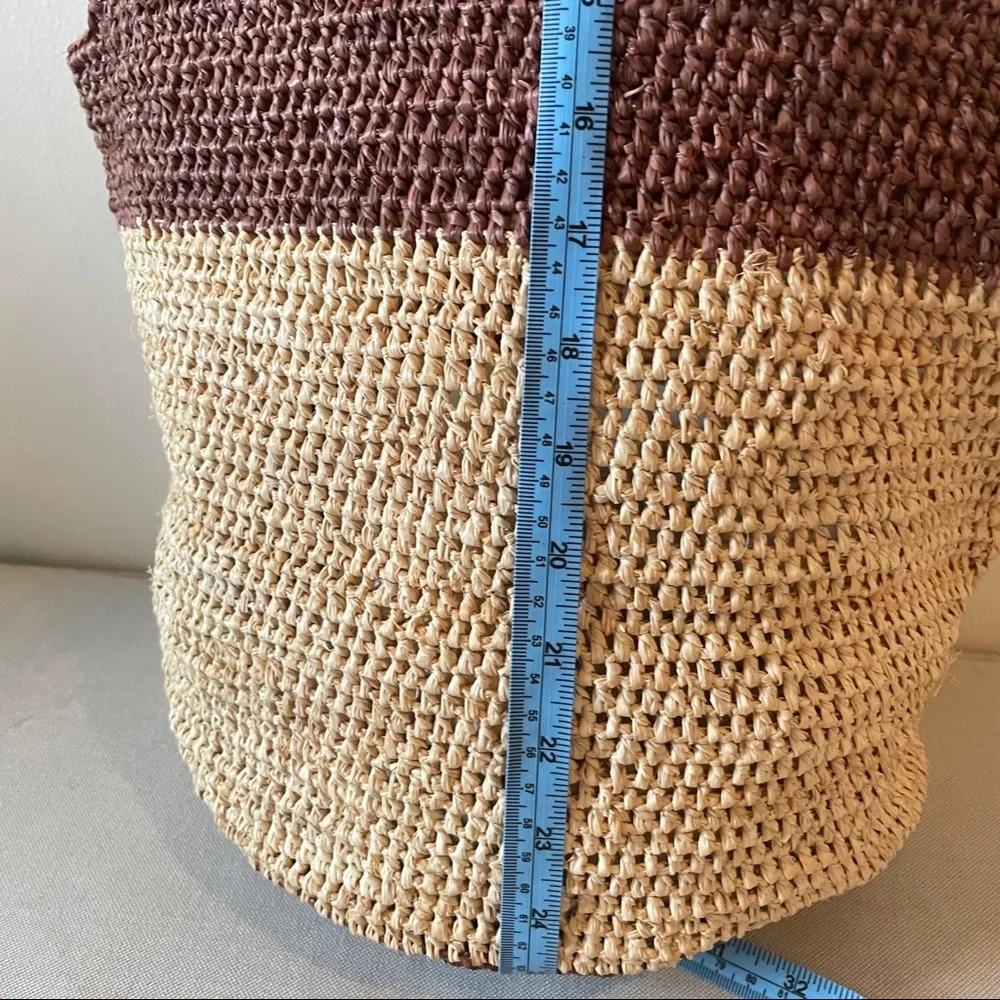 Helen Kaminski raffia bucket bag satchel summer tote two toned large - Picture 12 of 12
